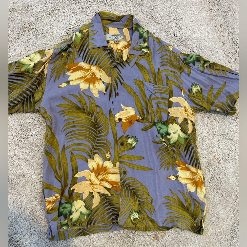 High Surf Short Sleeve Hawaiian Shirt Mens Large Multicolor Floral 100% Silk